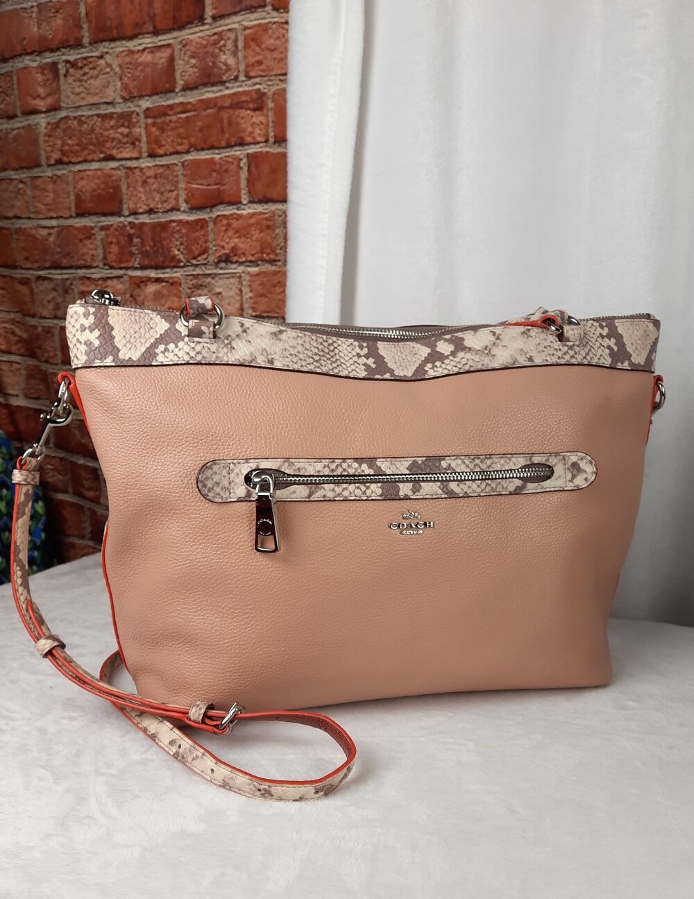Coach Tyler Large Zip Top Leather Tote Nude Beige F11759 - Excellent!